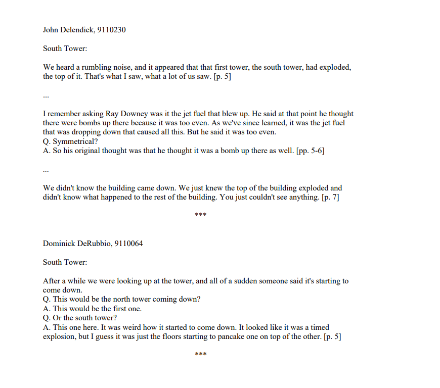 More explosive testimony from firefighters collected by Graeme MacQueen from FDNY oral histories."Everybody… thought these things were blown up.""It looked like it was a timed explosion.""this flash just kept popping all way around the building" http://www.journalof911studies.com/wp-content/uploads/2016/09/Article_5_118Witnesses_WorldTradeCenter.pdf
