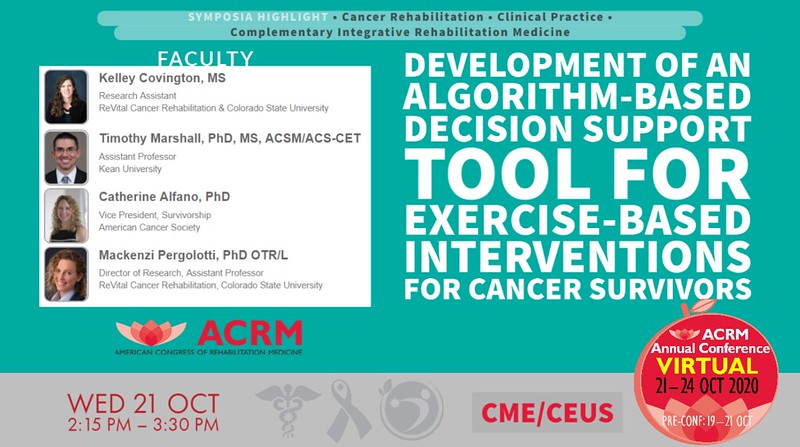 ACRMCancerRehab's tweet photo. Development of an #AlgorithmBased Decision Support #Tool for #Exercise-Based Interventions for #CancerSurvivors
Learn more and register: https://t.co/AhJafBpUIy #ACRM2020 #Cancer
@AmericanCancer @krcov @ReVitalRehab https://t.co/9hD0WGJFCB