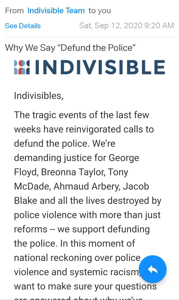 I got an email from the Indivisible group today, with their explanation of why they support the Defund the Police movement. The email contained so much BS that I felt I should do a point-by-point rebuttal.