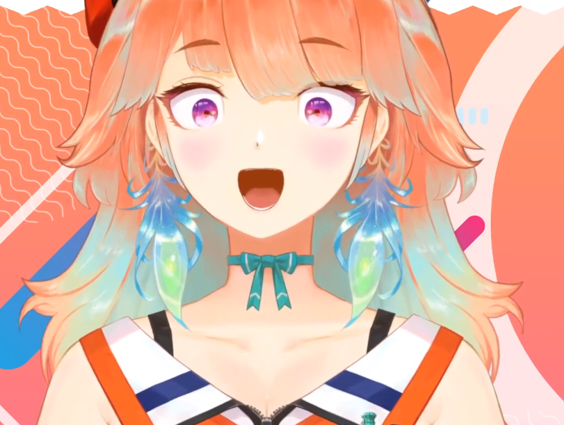 takanashi kiara 1girl solo open mouth hat orange hair feather earrings purple eyes  illustration images