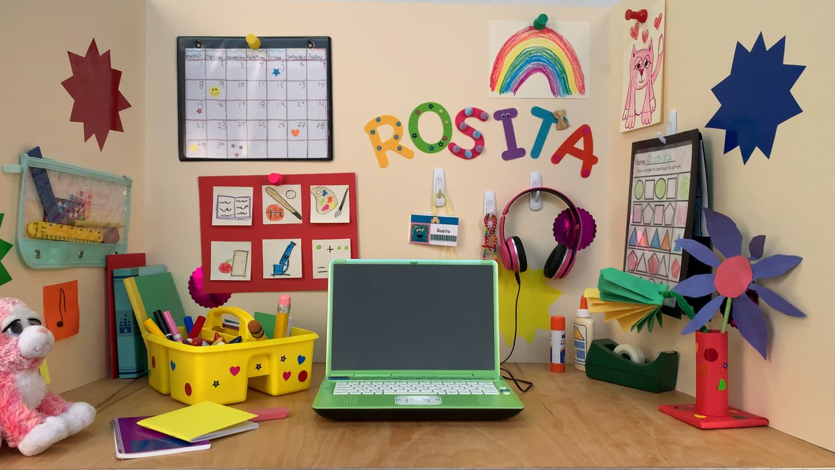 Our friend Rosita is sharing what her school desk at home looks like! What does your at-home desk look like? #CNNSesameStreet