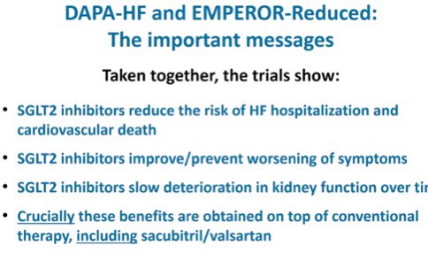 ValleAlfonso's tweet photo. #DAPA-HF &amp; #EMPEROR-R
⚠️Important messages dr McMurray:
📍iSGLT2 ⤵️🏨HF and CV⚰️
📍iSGLT2 prevent worsening HF
📍iSGLT2⤵️deterioration kidney function
📍Benefict obtained of top conventional 💊, including #SV @UoGHeartFailure https://t.co/HBH5i9mhHC