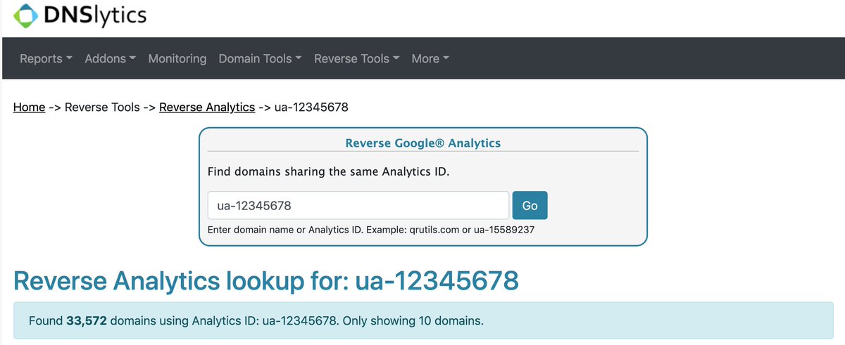 DailyOsint's tweet photo. In order to find possible #services run by the company, you can check its Google Analytics ID in #dnslytics, and find other #domains that use the same ID

➡️https://t.co/ULAsGxgUXO

#googleanalytics #osint https://t.co/EnamcD87h5