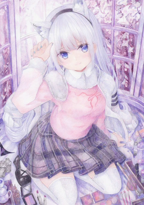 ねこみみモード #オリジナル #アナログ #色鉛筆 #透明水彩 https://t.co/CZuJvem8IU 
