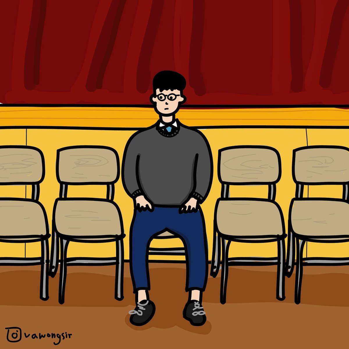 Wong was overwhelmed with guilt. He later drew a pic of himself sitting alone in the assembly hall. "Promise me, you will all be here for the class photo. I will wait for you."