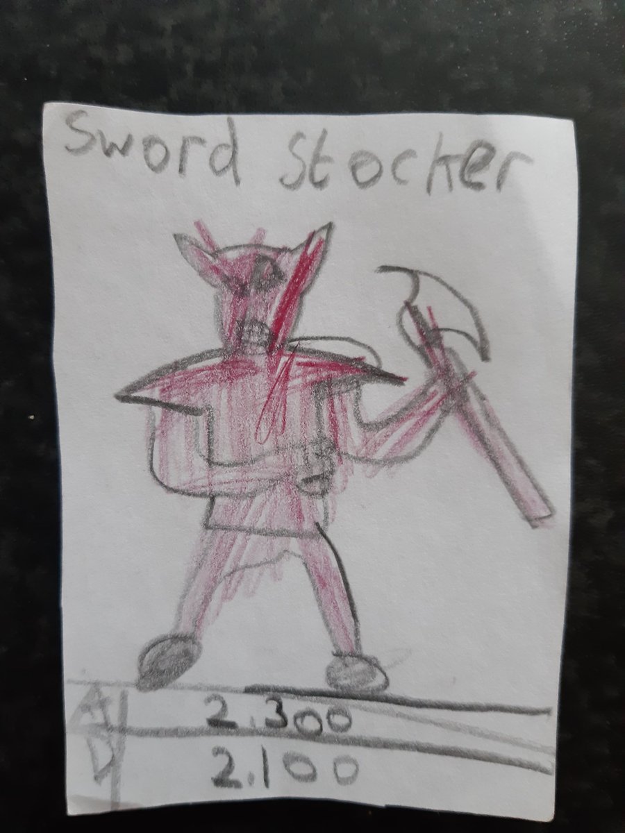 Day 36: "Swordstalker".Clearly I misheard the name to call it "Sword Stocker" but that means I definitely heard the word sword at least. Then whyyy did I draw him with an axe instead of a sword!?