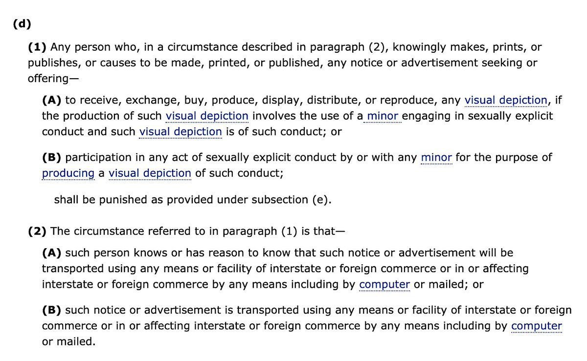 18 U.S. Code Chapter 110 - Sexual Exploitation And Other Abuse Of Children18 U.S. Code § 2251 - Sexual Exploitation Of Children (D)