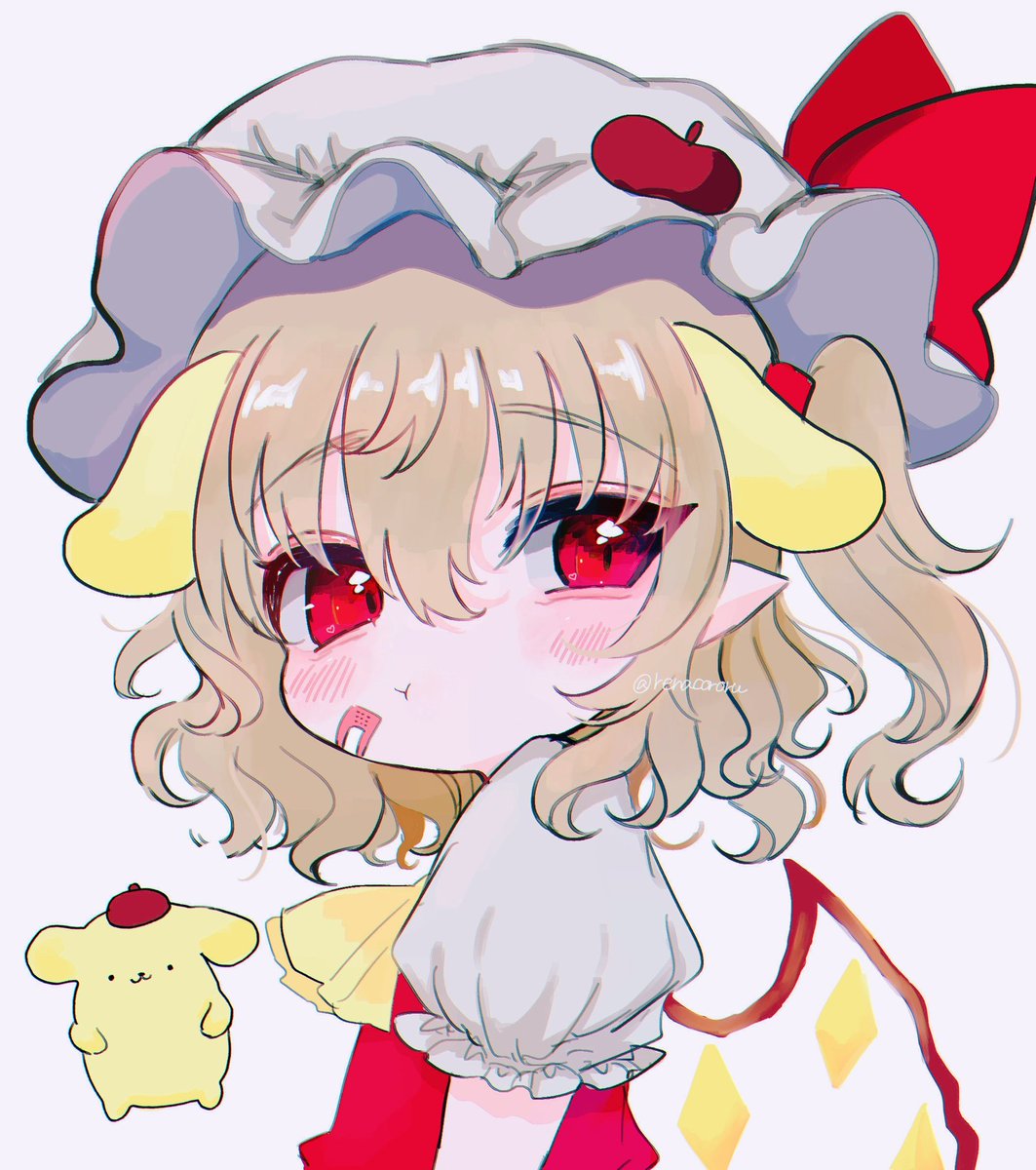 flandre scarlet 1girl hat wings red eyes mob cap short sleeves blonde hair  illustration images