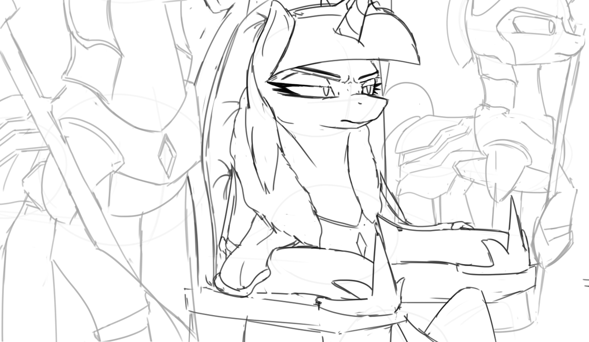 NixWorldArt's tweet photo. By the way, the sketch I showed you previously wasn't the full one. Here's the finished sketch for my next Twilight's Command artwork: A Ruler's Throne.
#mlp #mlpfim #mylittlepony #fanart #grimdark #TwilightsCommand https://t.co/g8chjEzTzd