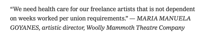 We agree, <a href="/woollymammothtc/">Woolly Mammoth Theatre Company</a> ---

And as just 1/2 of the bargaining partners for insurance standards and guidelines it's good to know that within the League of producers there's help to accomplish this as well.

#healthcare <a href="/ActorsEquity/">Actors' Equity</a>