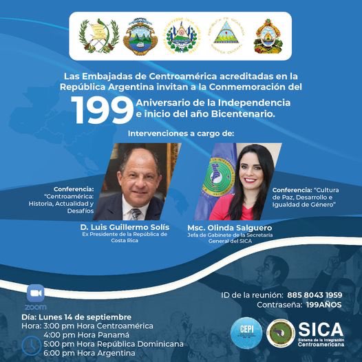 AmbitoI's tweet photo. Conmemoración del 199 Aniversario de la Independencia e inicio del año Bicentenario de #Centroamerica te invitamos a sumarte, el 14 de Setiembre, 18 hs #Argentina a la conferencia “ Historia, Actualidad y Desafíos”  #bicentenario #CEPI #SGSICA https://t.co/mUYLqKYSVj