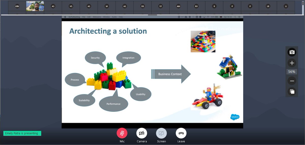 #SheforceWIT
Salesforce Arch solution like building Lego blocks
<a href="/Em_Uk/">Emely Patra</a> <a href="/akhilesh2s/">Akhilesh Sharma (He/him)</a> <a href="/sonika_sfdc/">Sonika Tomar☁</a> <a href="/BugendaiTech/">BugendaiTech</a> <a href="/CloudAdoptionSn/">Cloud Adoption Solutions</a>
<a href="/WITAshburngroup/">Ashburn,VA Women In Tech Group</a> <a href="/roushan234/">Ross</a> <a href="/shannonjgregg/">Shannon J. Gregg, PhD ☁️</a>  <a href="/Gurleen_SR/">Gurleen Singh</a>
#TrailblazingTogether #TDX20
<a href="/salesforce/">Salesforce</a>
