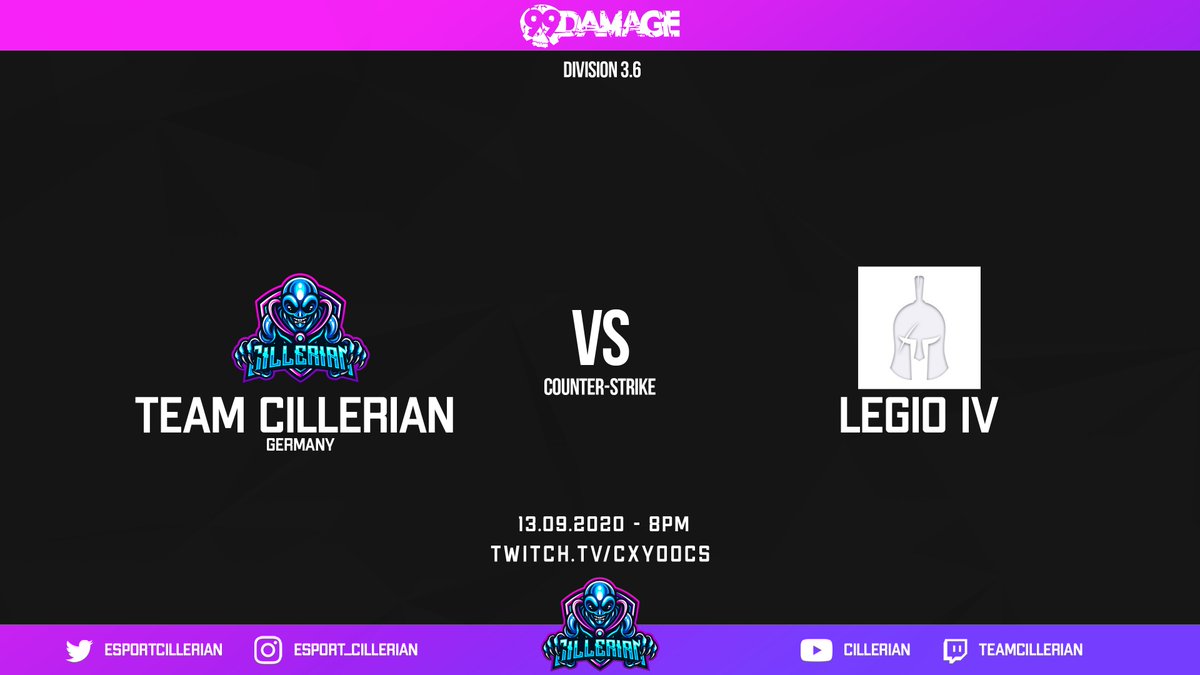 TeamCillerian's tweet photo. 💣 Das 1. von 3 Spielen heute: Das erste Spiel für unser CSGO-Team in der Division 3! 😆
🆚 #LegioIV
🎮 @99DAMAGEde Div 3.6
⏰ 8pm CEST
🔴 https://t.co/FL3Gth28Cd
🖥️ https://t.co/YbGU2jSCkl
#TCWIN #Cast #TwitchDE #Twitch #TwitchStreamers #CSGO @CSGO #99damage https://t.co/T1eAhS8Ap9