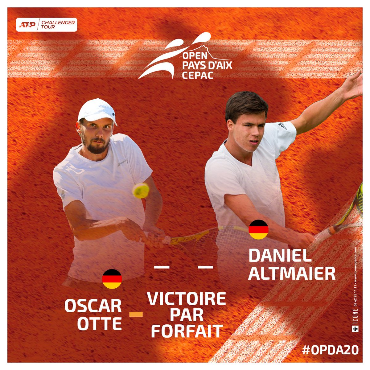OpenduPaysdAix's tweet photo. Victoire par forfait de OTTE face à ALTMAIER
OTTE affrontera donc SEYBOTH WILD demain en finale !!
#OPDAC
@CE_CEPAC
@aixmaville
@departement13
@MaRegionSud
@AixMarseillePro
@LiguePacaTennis
@beinsports_FR
@beINSPORTS
@arnaudclement https://t.co/NEMKd2l6KM