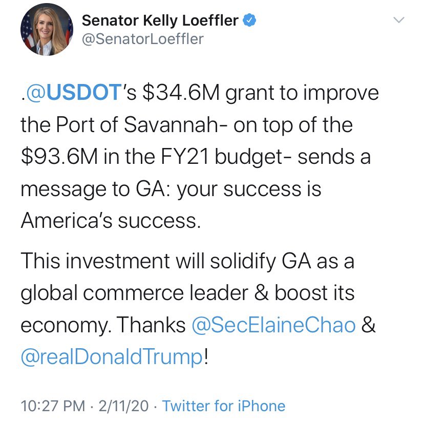 Congratulations to the three elected officials—and the two appointees—in tight Senate races who recently secured tens of millions of dollars in DOT grants for their home states. Some received their grants after contacting Secretary Chao directly. (1)