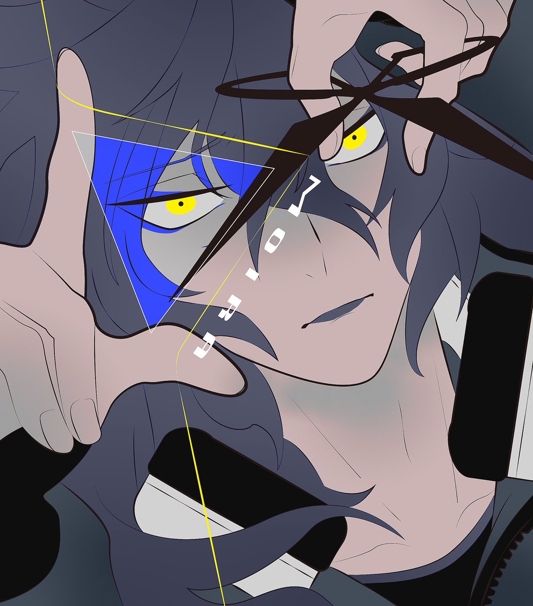 yellow eyes male focus 1boy solo scissors long hair looking at viewer  illustration images