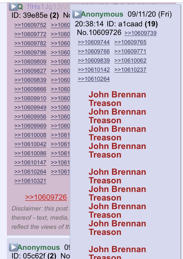 This morning I pulled up the Brennan/Comey posts from 8kun and noticed they are in RED. The two rows of RED reminded me of post 273 - doesn't line up properly on Qposts but it's RED RED in the shape of a cross. 2+7+3 = 12. On 9/12 George W. Bush declared the attacks an Act of War