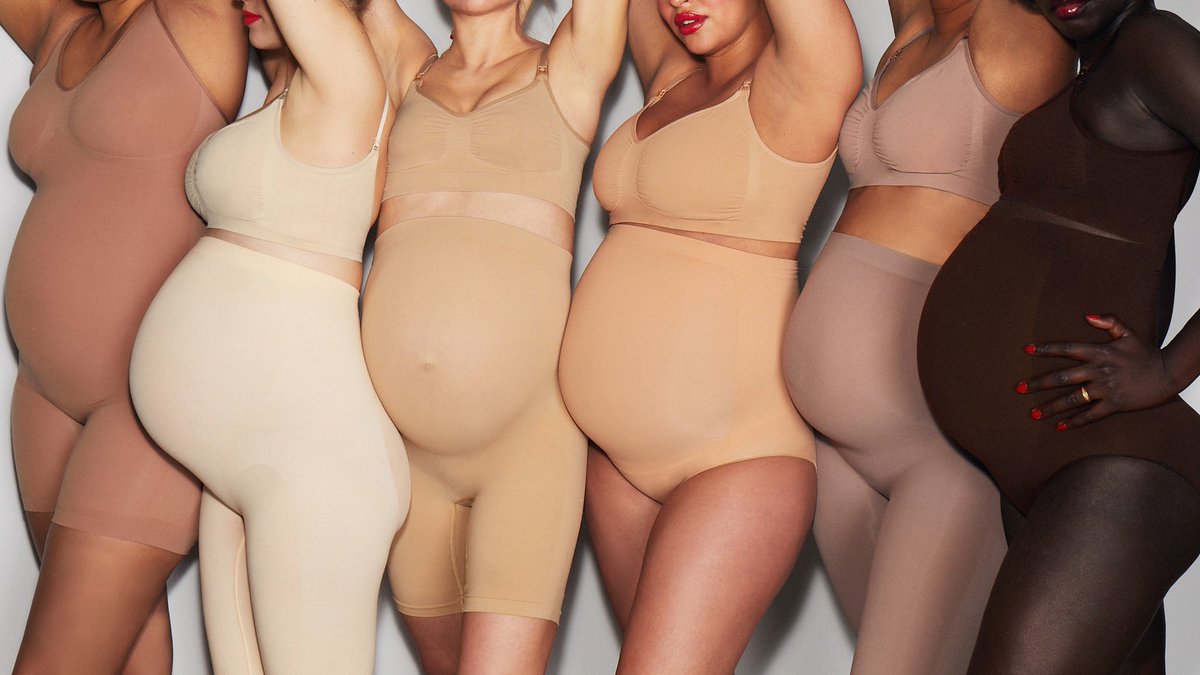 KimKardashian's tweet photo. What you’ve been waiting for: @SKIMS Maternity is coming soon! Introducing Maternity Solutionwear™ that offers the best in comfort &amp; support for your changing body during &amp; after pregnancy. Launching on Wednesday, September 16 at 9AM PT / 12PM ET in 9 colors &amp; in sizes XXS - 5X https://t.co/PfyqMEW3cI