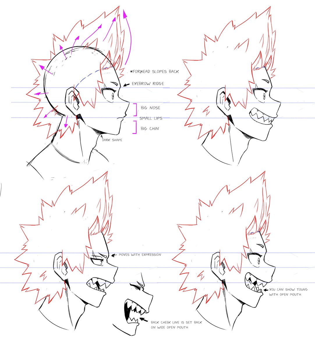 Here are some notes I made for drawing Kiri and Baku in profile. As always, there is no right or wrong way to draw these boys. ❤️ I'm just a nerd who likes making model sheets. 