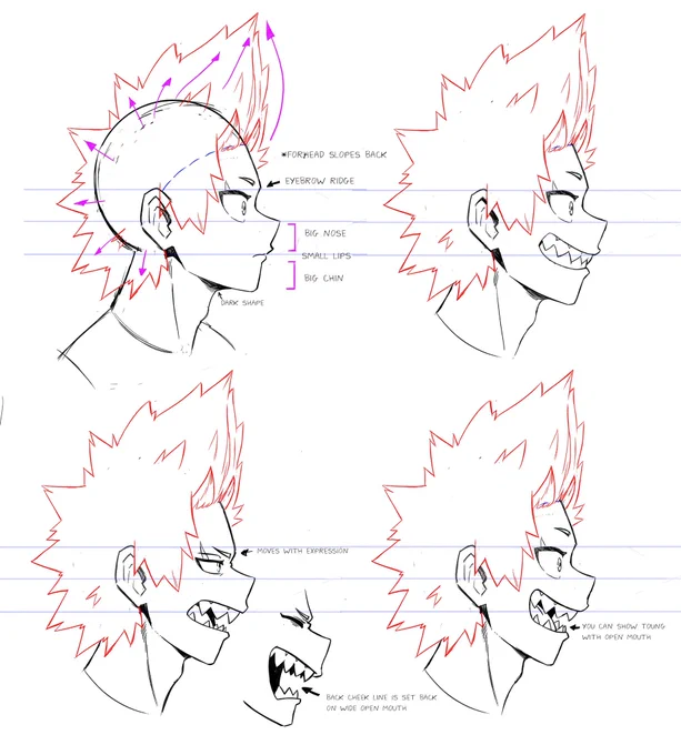 Here are some notes I made for drawing Kiri and Baku in profile. As always, there is no right or wrong way to draw these boys. ❤️ I'm just a nerd who likes making model sheets. 