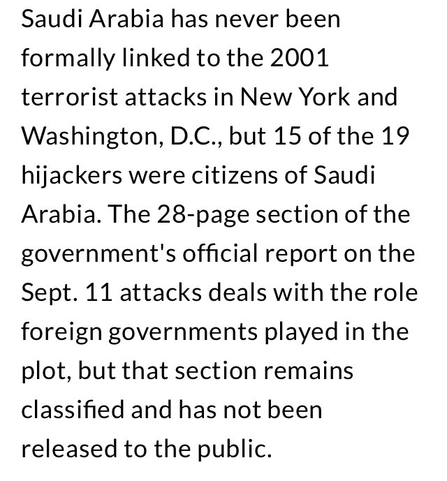 This would be very bad for Saudia Arabia. And looking back, likely for John Brennan. Were those 19 hijackers' visas approved by Brennan? Were they, in fact, sanctioned by the Saudi government? Is it possible 28 pages are all that stand in the way of the American public and truth?