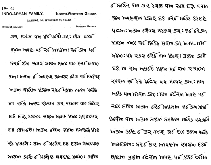 In Multan, a similar variant was used to write Seraiki called Multani. The first book printed in the Multani script was the New Testament in 1819. It was in use until the Perso-Arabic script was made standard in Multan in 19th century. Multani script is no longer in use.