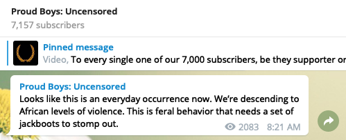 3/ The Proud Boys Uncensored channel shares a variety of racist content, introducing PB members to further-right content, like Eric Striker (real name Joseph Jordan), neo-Nazi podcast host at The Right Stuff, and Striker's "National Justice" website.