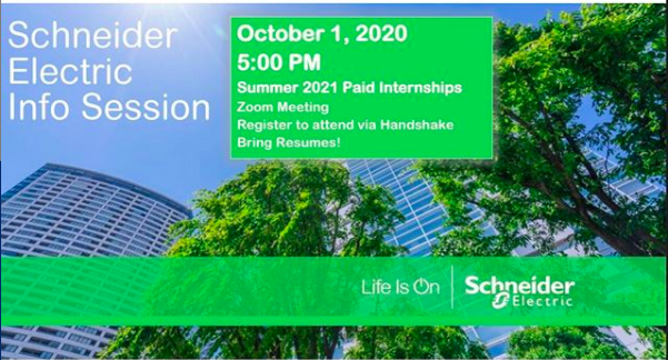 UNTASME's tweet photo. Schneider Electric is hosting an informational meeting October 1st at 5pm to discuss upcoming internships! Register online on handshake to join! https://t.co/aLwURrkAlY