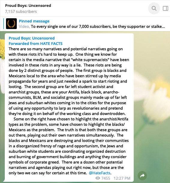 3/ The Proud Boys Uncensored channel shares a variety of racist content, introducing PB members to further-right content, like Eric Striker (real name Joseph Jordan), neo-Nazi podcast host at The Right Stuff, and Striker's "National Justice" website.