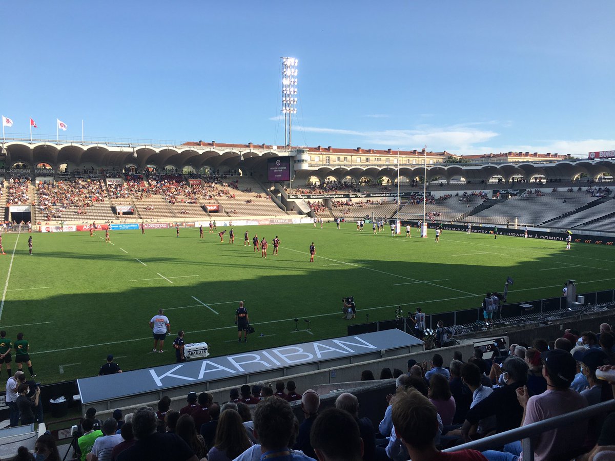 HazouardMathieu's tweet photo. Enfin !
Après de longs mois d’attente, reprise de la saison de #Top14 pour l’@UBBrugby.
Contre le  @CABCLRUGBY.
En présence de Madame la Ministre @RoxaMaracineanu et Monsieur le Maire de Bordeaux @PierreHurmic.
Allez l’UBB ! https://t.co/nkhljSCb2R