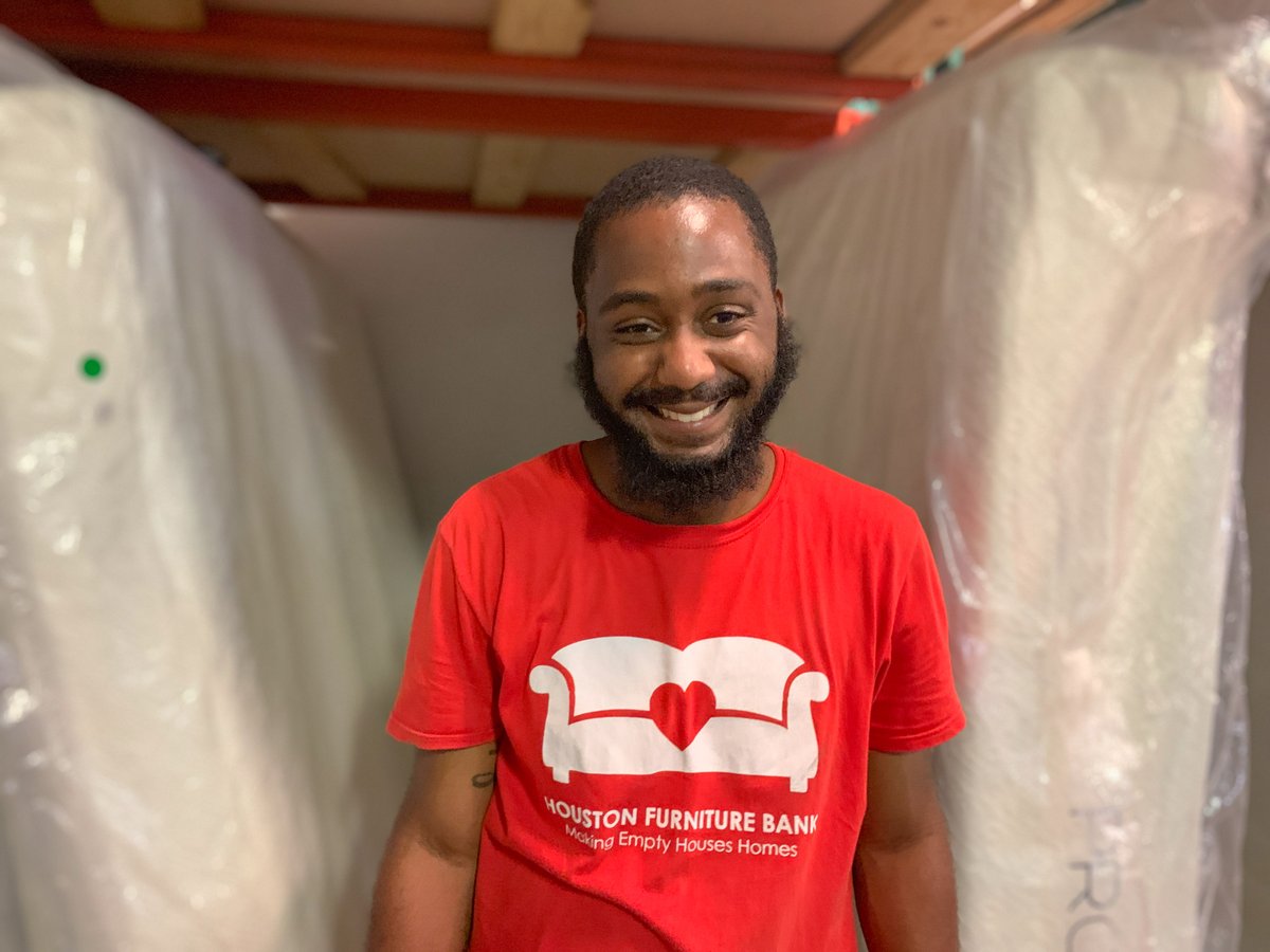 furniturebank's tweet photo. We love our team! Kris, who works in our warehouse helping stage furniture for families in need, is always making us smile! #TeamHouston #MakingEmptyHousesHomes #FurnitureBank https://t.co/KjEMZ86O6k