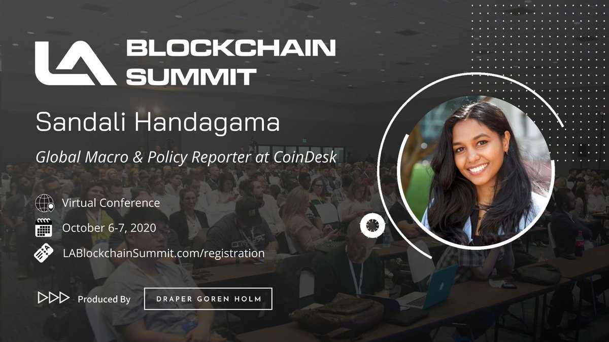 LABlockchainSmt's tweet photo. Join us October 6-7 as @iamsandali of @CoinDesk takes the stage at #LABlockchain Summit
Free tickets at https://t.co/BJwhBywcCn https://t.co/SReiorO4ty