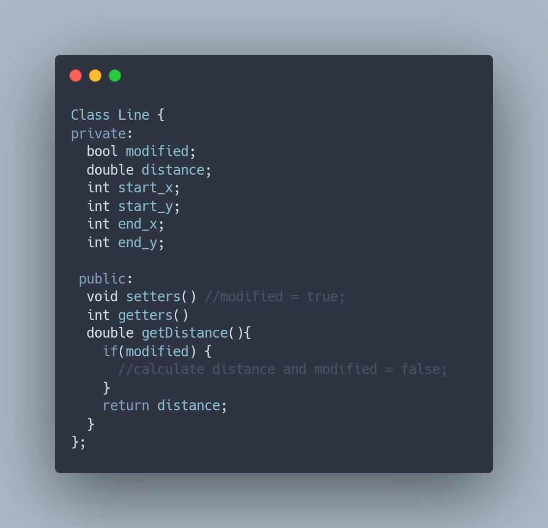This is a simple class defining Line.If you see carefully, we have a var distance only accessible via its getter method getDistance.How is caching happening here?Thread contd. 