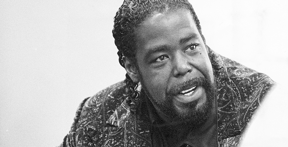 black and white photo of Barry White
