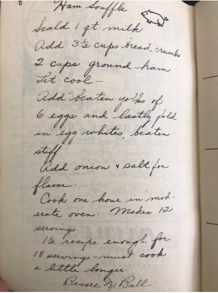 13/ This recipe for a ham souffle is signed by a Bessie Ball.Census records confirm that Bessie Ball lived in Cheshire County, New Hampshire.