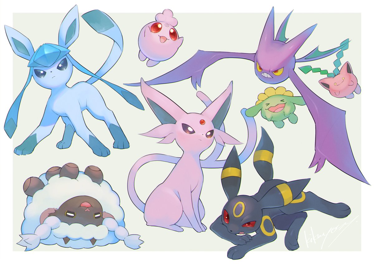 espeon ,umbreon pokemon (creature) no humans smile closed mouth red eyes open mouth closed eyes  illustration images