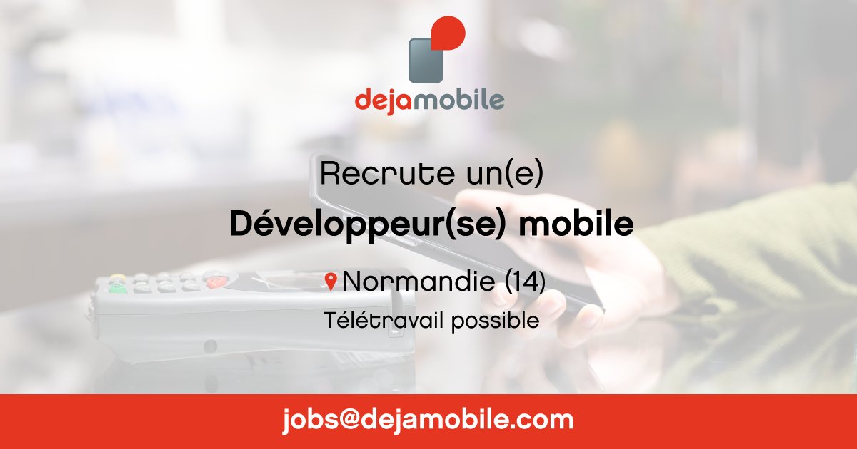 dejamobile's tweet photo. Journée mondial du #développeur aujourd'hui, l'occasion pour rappeler que nous recrutons activement un(e) développeur(se) #mobile! Rejoignez la #Dejateam sur son site à @Caenlamer!
#paiementmobile
@CaenDev @FrenchTechCaen @ADNormandie @EmploiCaen https://t.co/gV3hFSEUtu