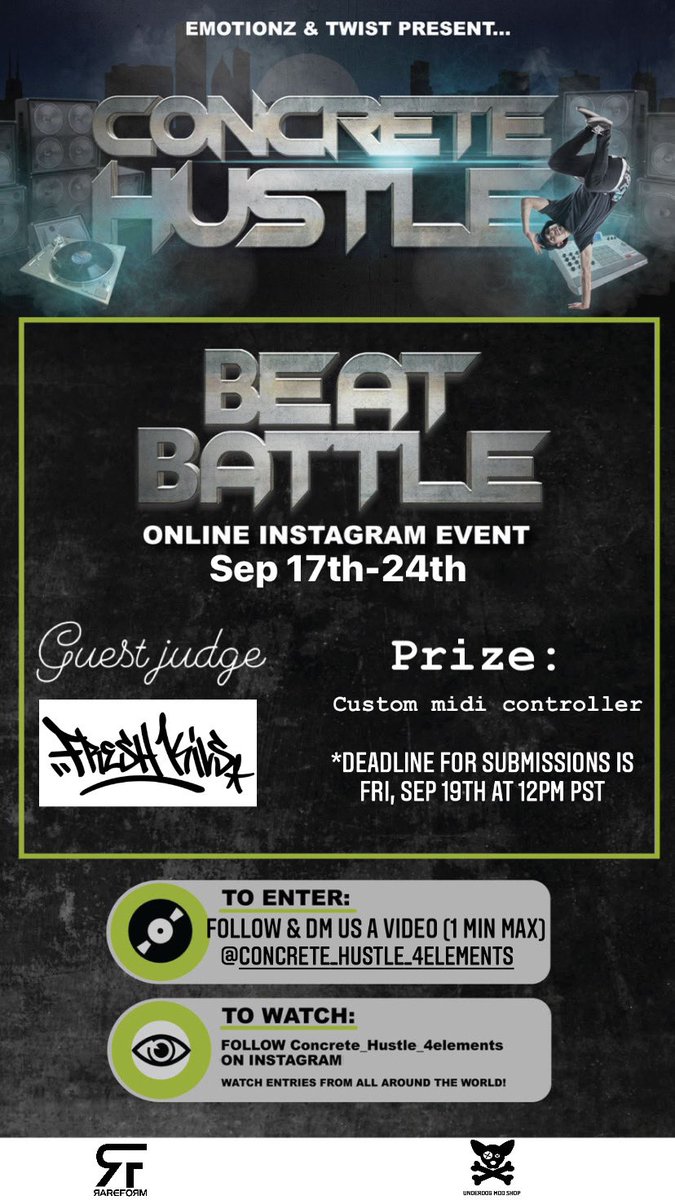 EventsHustle's tweet photo. Next week we got our beat battle goin down with guest judge @freshkils 💥 Prize is a custom midi controller from Underdog Mod shop! @KillaKela @RareFormUndwear @EmotionzMusic https://t.co/Zt7Ve9reQb