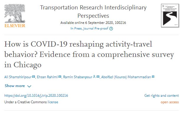 How has #COVID19 impacted #travel #behavior and tele-activities (#shopping &amp; #WorkFromHome)? 

Check out our new article published under supervision of Prof. <a href="/K_Mohammadian/">Abolfazl (Kouros) Mohammadian</a>. @bfloodUIC <a href="/thisisUIC/">University of Illinois Chicago</a> <a href="/Transport_ELS/">Elsevier Transport</a>. Link: bit.ly/35uXWJM