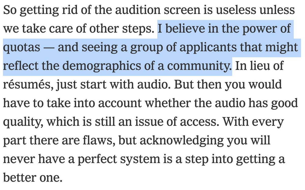 LINA GONZÁLEZ-GRANADOS, conductor  @Linitaconductor brings up diversity quotas, a big theme among many of the candidates' answers. Love her idea of screening initial candidates with audio-only, anonymously (instead of resumes, which invite bias).