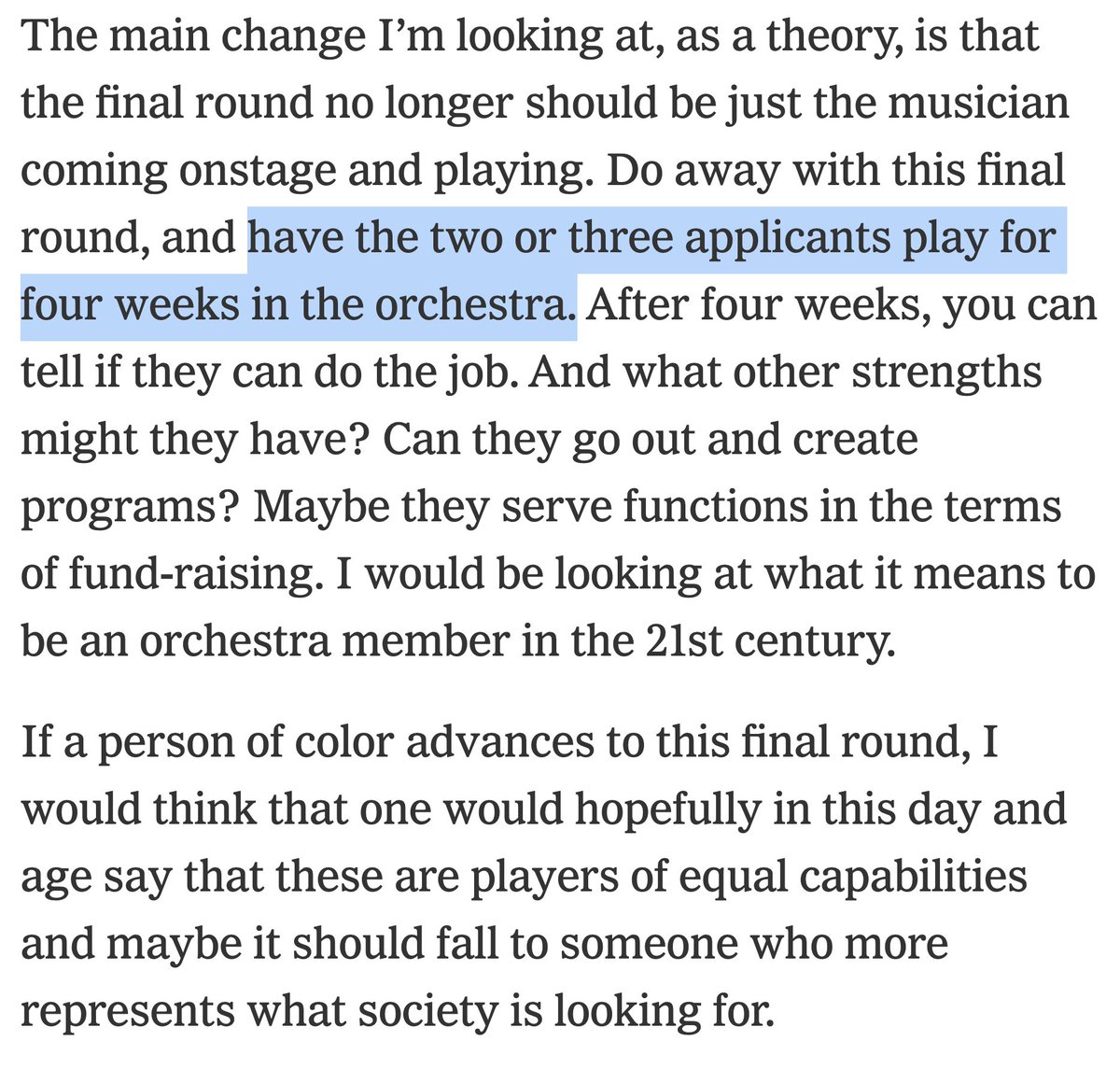 LEONARD SLATKIN, conductorI disagree with his main suggestion: subbing out final orchestra rounds for trial months.This often forgets that tenured orch members can be shitty and veto you for reasons like "attitude", which are often racialized. (cont)
