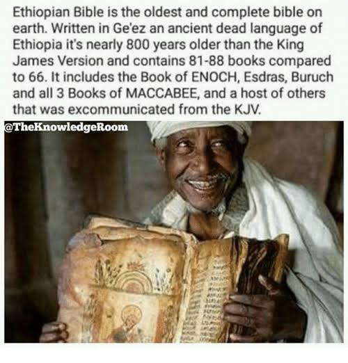 The King James Version Bible New Testament which is said to be translated from Greek, and the Old Testament from Hebrew and Aramaic, and the Apocrypha from Greek and Latin, All were originally translated from the Ethiopian bible. original Greek Bible was written around AD 1500.