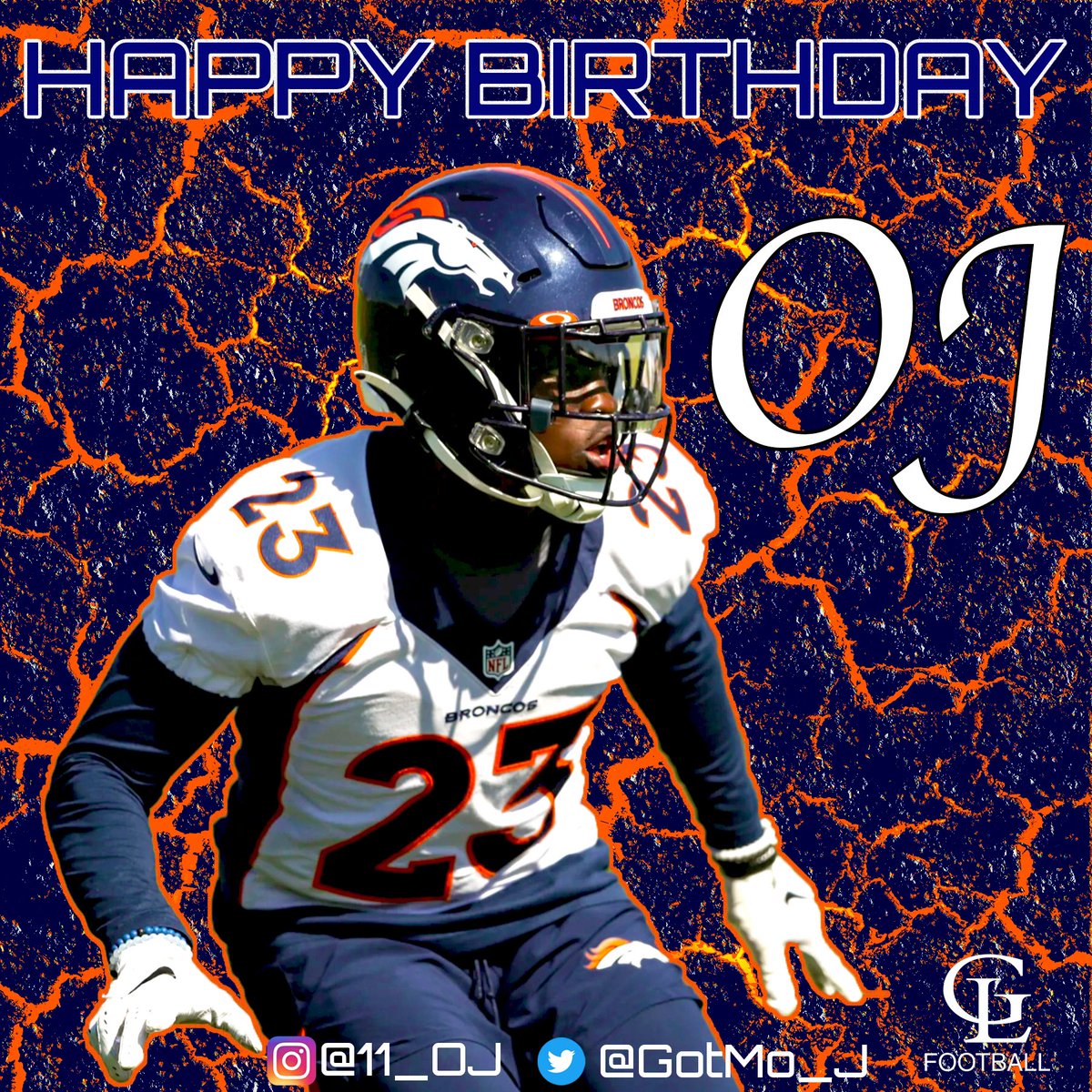 GoalineFootball's tweet photo. Need the #GLfam to wish @GotMo_J a happy birthday!!! The rookie sensation is also making his NFL debut on #MondayNightFootball, kill it fam🐴 #FaithFamilyFootball®️ #23 #broncos #IowaHawkeyes https://t.co/va8naApvKV