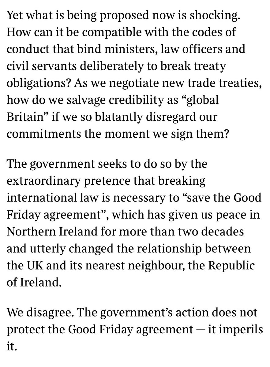 Peston's tweet photo. Blair and Major unite to excoriate ⁦@BorisJohnson⁩ for his intention to breach the Brexit Withdrawal Agreement. They say his claim to be honouring the Good Friday Agreement is precisely the opposite of what he is actually doing. https://t.co/RDhTypkwE9