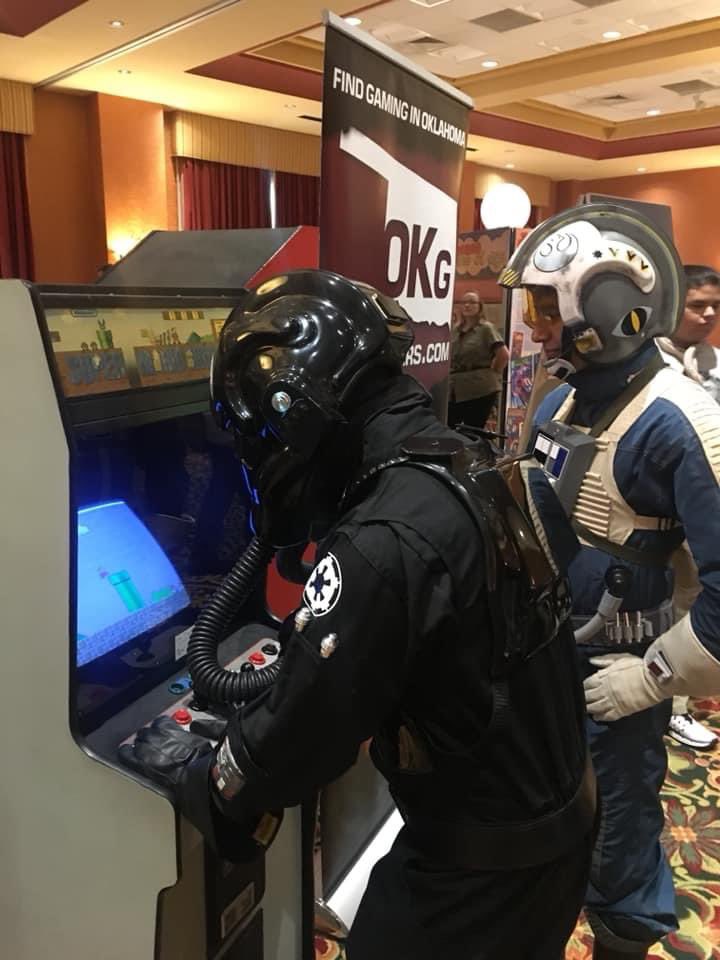 OK501st's tweet photo. It’s #nationalvideogamesday and our pilots are testing their skills at some old school Mario!
#ok501st #501st #501stlegion #jrs #kesselbase #starwars https://t.co/ZNwvXv2iQT