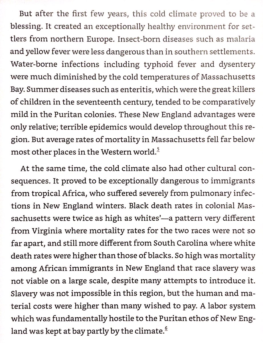 Cold climate of MA reduced disease burden for early White settlers - mortality rates were considerably under those of Europe. Africans fared poorly in the climate - dying at twice the rate of Whites, mostly due to pulmonary diseases.