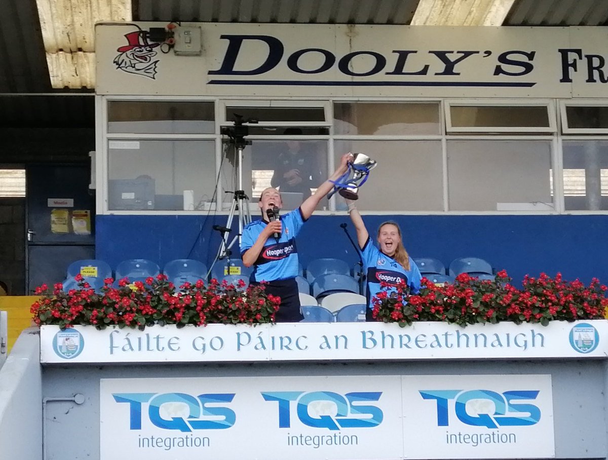 tomasmcc's tweet photo. Gailltir captains Margo Heffernan &amp; Annie Fitzgerald lift the county cup https://t.co/Z7hBS3qZgr