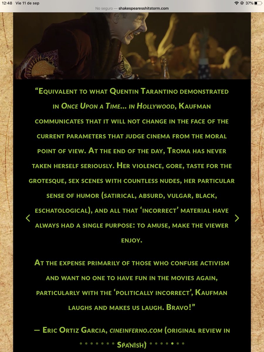 EricOrtizG's tweet image. Muy feliz por ver mi humilde sitio en la web oficial de #ShakespearesShitstorm. Troma!!!!! @CinemaInfernoMX