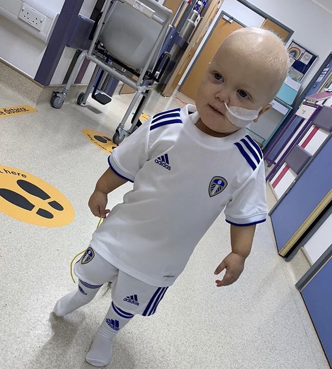 My good pals little warrior is showing true Leeds kit. Here he is getting ready to support us today. The people looking after him and his beautiful parents need some awareness. <a href="/AnthonyNolan/">Anthony Nolan</a> and <a href="/DKMS_uk/">DKMS UK | We Delete Blood Cancer</a> need support <a href="/pupbrown/">Paulbrown</a> . <a href="/LiamCooper__/">Liam Cooper</a> <a href="/lukeayling_8/">Luke Ayling</a> <a href="/dallas_stuart/">stuart dallas</a>
