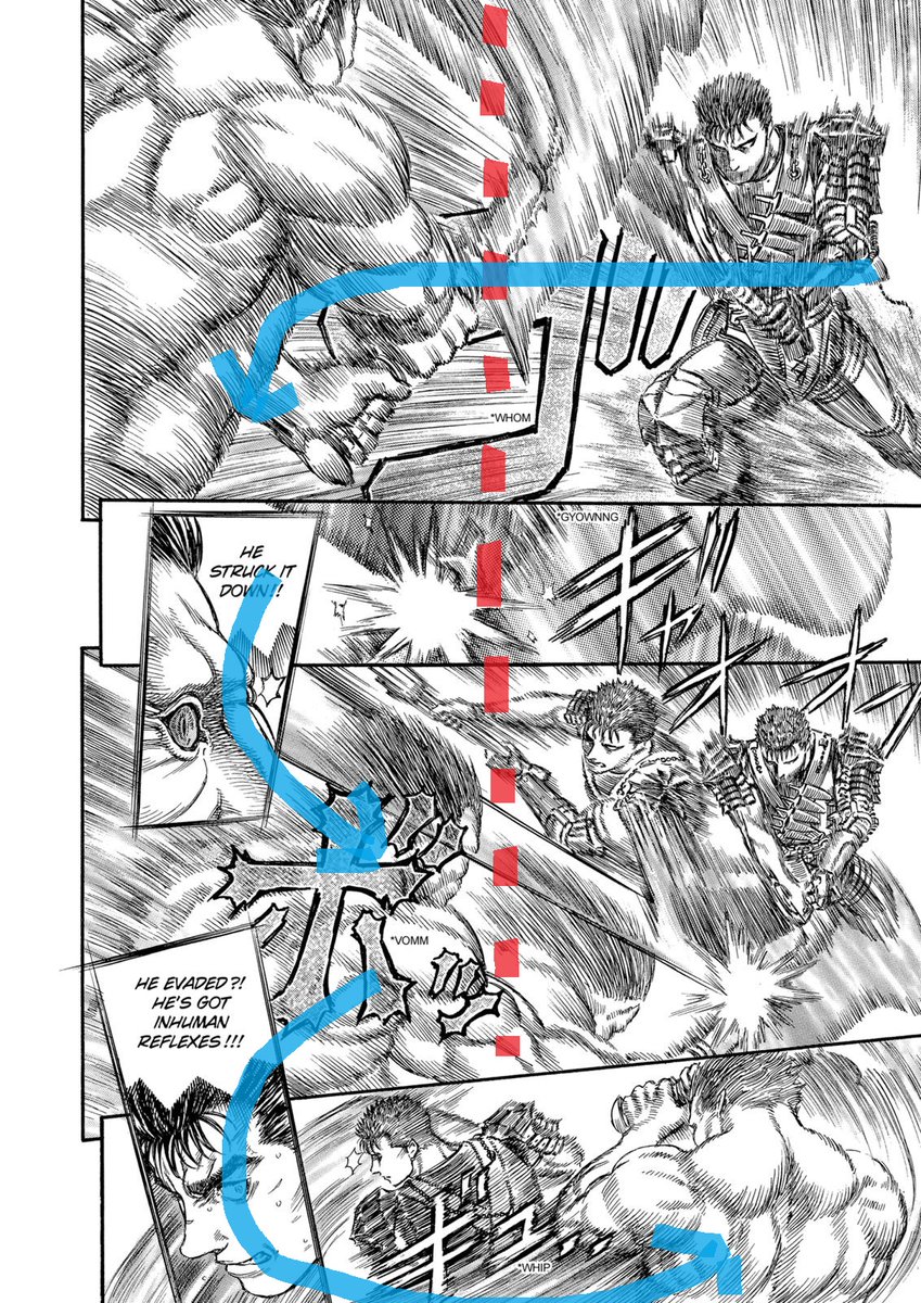 It also traps us on the left side since we are on the receiving end of all those hits.We can feel the need for Zodd to turn the table by escaping the left side. He does it in the bottom panel that we can follow since we read from left to right thanks to another transition panel